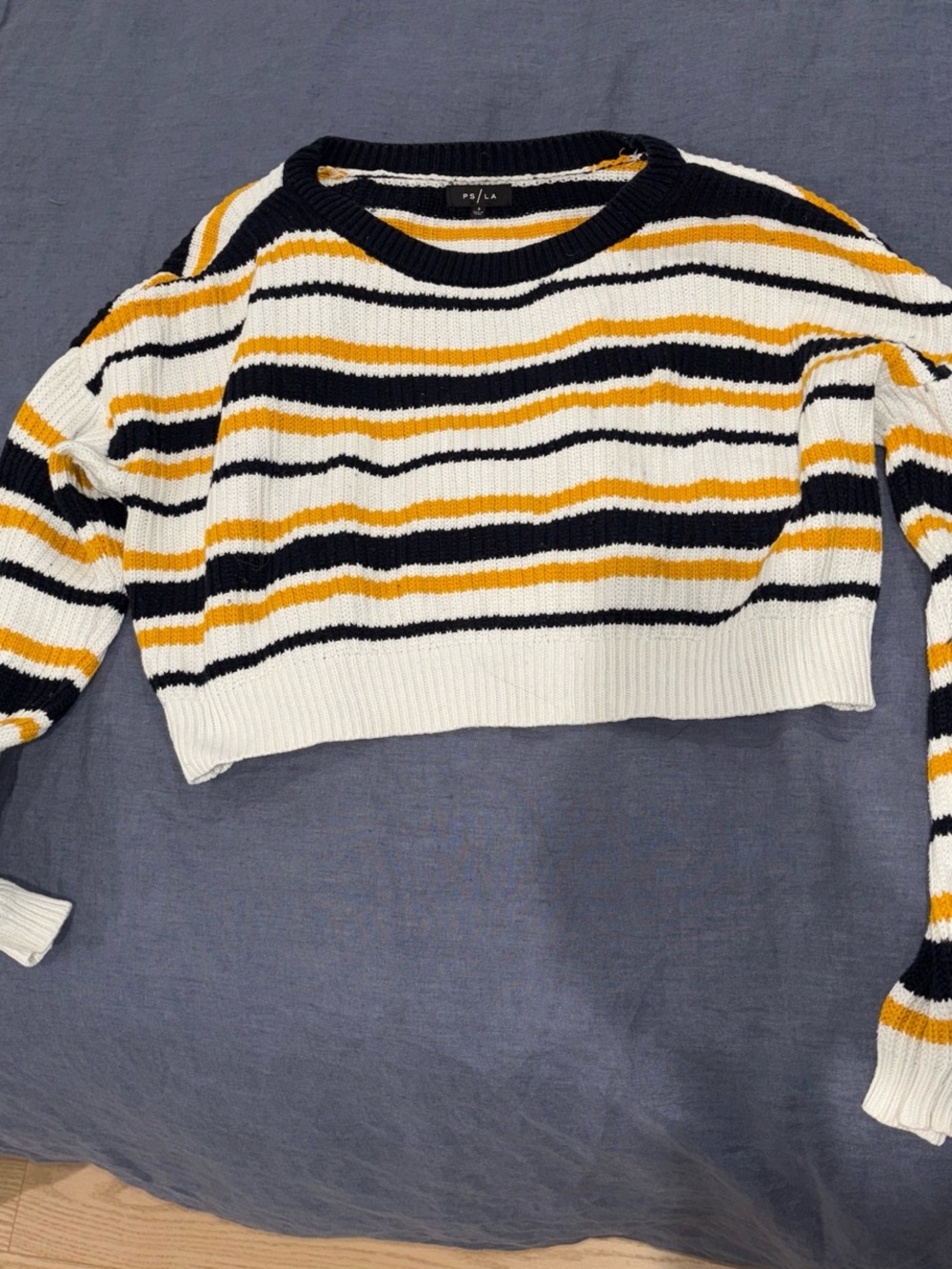 PacSun White Navy Mustard Striped Crewneck Sweater